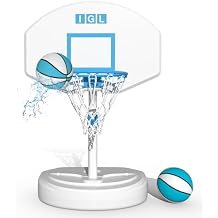 IGL Pool Volleyball Net & Pool Basketball Hoop 2 in 1, Height Adjustable Volleyball Net for Pool, Poolside Basketball Hoop with Fillable Base & Stand, Includes 4 Balls & Pump
