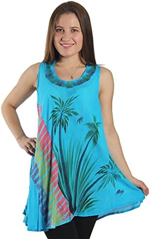 Tie Dye Watercolor Palm Tree Flared Hem Top Blouse