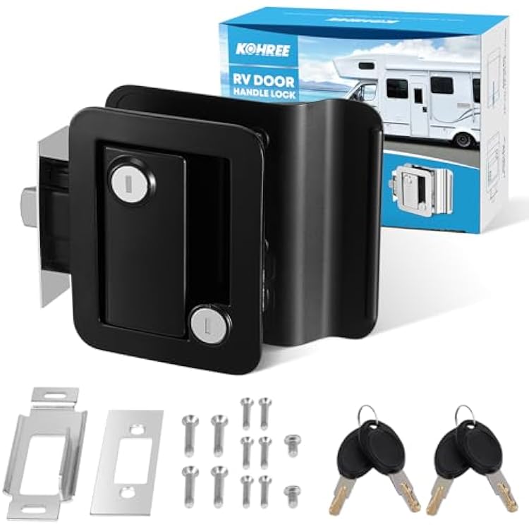 Kohree Upgraded RV Door Lock Replacement with Paddle Deadbolt, 100% Zinc Alloy, Camper Door Handle Latch, RV Enclosed Travel Trailer Entry Door Lock with Keys for Camper Horse Trailer Cargo, Black