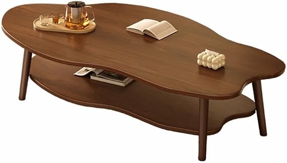 2 Layer Coffee Table Cloud Tea Table Modern Living Room Desk, Modern Cloud Design Coffee Table with Rounded Edges, 2-Tier Storage Shelves, Easy Assembly, Stylish Center Table for Living Room (Walnut)