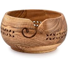 SAMHITA Acacia Wood Yarn Bowl Holder |Handmade Crocheting Accessories and Supplies Organizer (7" x 7" x 4")