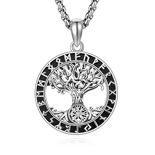 925 Sterling Sliver Tree of Life Viking Necklace for Men Women with Stainless Steel Chain 202