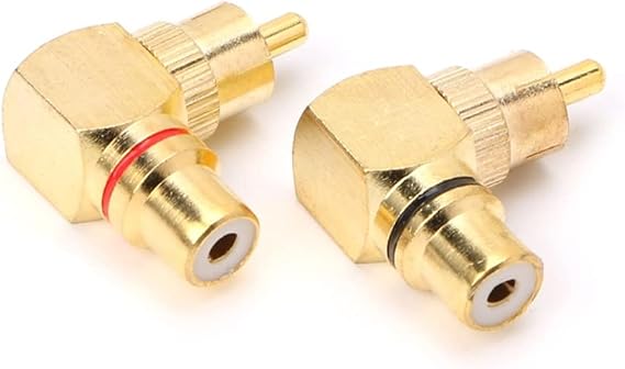 90 Degree RCA Adapter 2-Pack, Gold-Plated Right Angle Connector Male to Female Audio Adapter