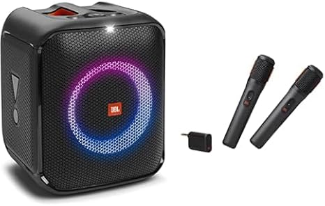 Bundle of JBL Partybox Encore Essential + JBL PartyBox Wireless Mic - 2X Digital Wireless Microphones, Rechargeable Battery, Compatible with All PartyBox Speakers (Black)