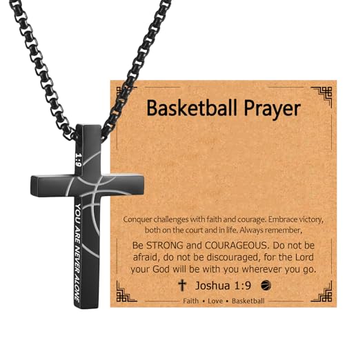 EPIRORA Soccer Baseball Basketball Football Gifts for Boys Men- 20  2 Inches Stainless Steel Bible Verse Cross Pendant Necklace, Inspirational Religious Jewelry Gifts for Teen Boy