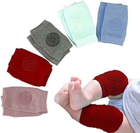 Little World Baby knee Pads for Crawling - 5 Pack Anti Slip Unisex Baby Knee Protectors - Toddler Knee Pads Gift Idea for BabyRed,Green,Pink,Grey,Blue