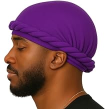 Veeta Superior Halo Turban Silk Satin Lined Head Wrap, Pre-Tied Durag for Men & Women, Turban Durag Wave Cap (Purple)