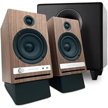 Audioengine HD4 Walnut Wireless Computer Speakers with S8 Black Subwoofer and DS2 Stands