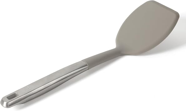 Calphalon Prime Solid Turner, Cooking Spatula, Kitchen Spatula, Stainless Steel Turner with Taupe Silicone Head High-Heat Resistant for Nonstick Cookware, Ergonomic Handle for Easy Turning