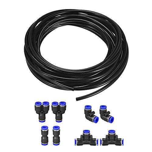 uxcell Pneumatic Air Hose Tubing Air Compressor Tube 4mm532 ID x 6mm14 OD x 10m32.8Ft Pipe Black with Connect Fitting Kit