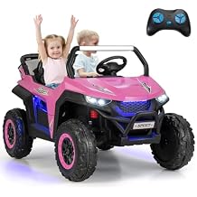 OLAKIDS 2 Seater Ride on Car for Kids, 12V UTV Kids Electric Vehicles with Remote Control, Spring Suspension, Soft Start, Music Bluetooth FM, Battery Powered for Ages 3-8 Jet Black