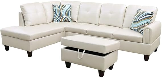 Lifestyle Furniture Star Home Living Faux Leather 3-Piece Left Facing Sectional Set in Off White