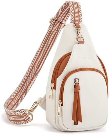 Missnine PU Leather Sling Bag for Women Quilted Chest Crossbody Trendy Travel Bag for Hiking Cycling with Tassel