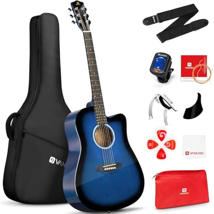 Vangoa Acoustic Guitar, 41 inch Full Size Cutaway Acoustic Guitar Kit with Padded Case, Tuner, Strap, Picks, Capo, Extra Strings for Beginners, Deep Blue