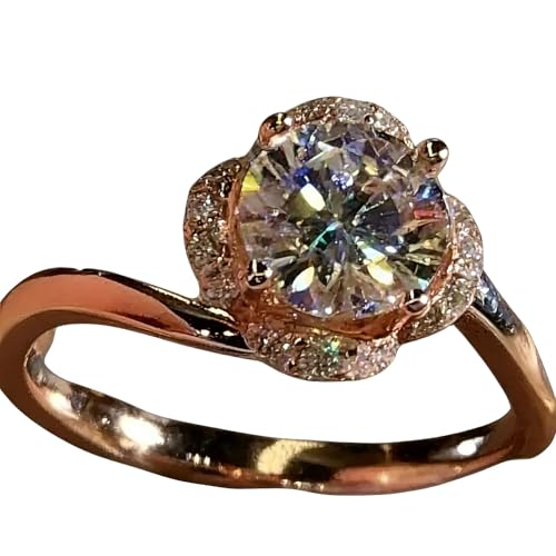 ChenFeng Rose Gold Ring Cubic Zirconia Bride Promise Rings CZ Eternity Engagement Wedding Band Women 8
