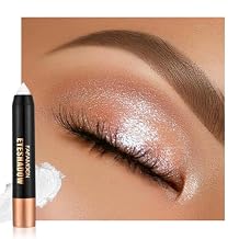 FeiCuiYun Monochrome Cream Glitter-Shimmer Eye Shadow Stick Palette makeup | 2-in-1 Eyeshadow & Eyeliner Pencil for Women | Waterproof, Vegan & Cruelty-Free | Sombras Para Ojos | 02 Shimmer White