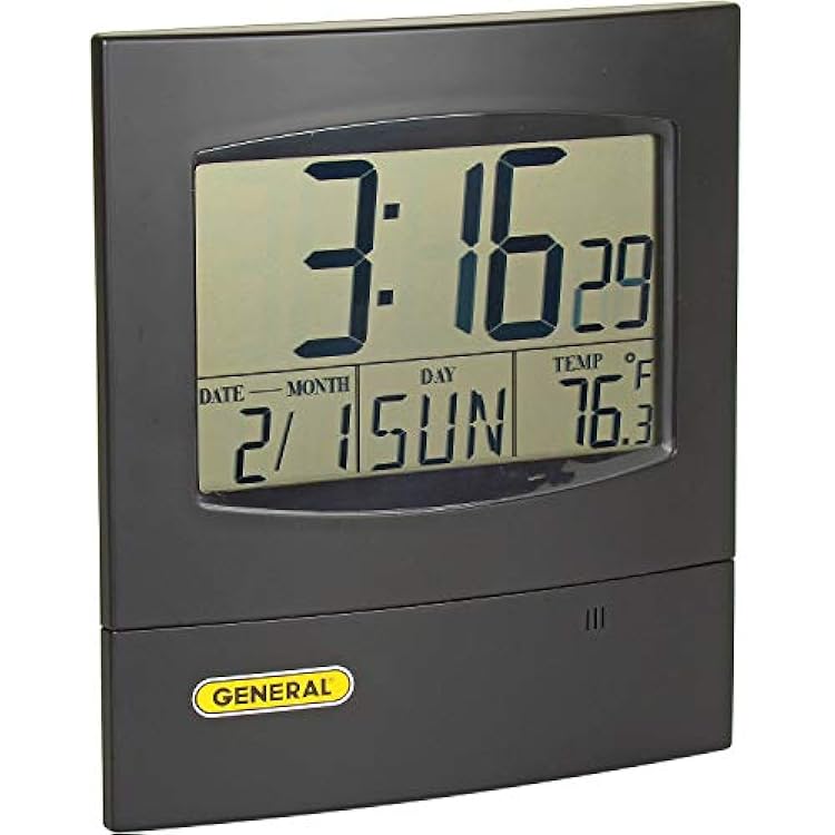 General Tools Jumbo Display Digital Wall Clock #DJC381 with Time, Day, Date and Temperature