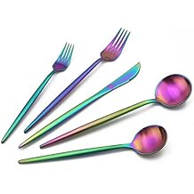 20-Pieces Rainbow 18/10 Stainles Steel Flatware Set, Knife Fork Spoon Silverware Set,Dinnerware Set Service for 4, Matte Finish, Dishwasher Safe