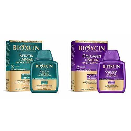 Bioxcin Keratin & Argan Onarıcı Şampuan 300 Ml - Yıpranmış Ve Hasar Görmüş SaçlarxBioxcin Collagen & Biotin Ekstra Hacim & Dolgunlaştırıcı Şampuan 300 Ml - Ince Telli Ve Hassas Saçlar