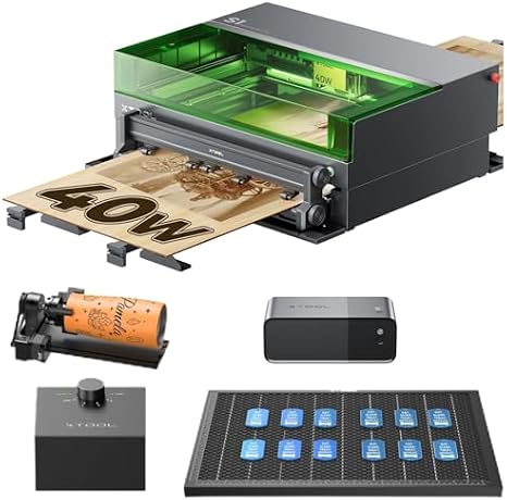 xTool S1 40W Laser Cutter and Engraver Machine, with Auto Conveyor Feeder and Safety Set, Class I 40000mW Laser Engraver for Tumblers Wood and Metal, Acrylic, etc. - Deluxe Bundle