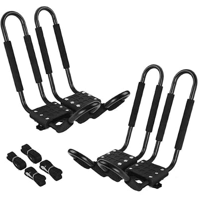 PIRIPARA Kayak Roof Rack 2 Pairs J-Bar Carrier Holder for Canoe, SUV, Cars, Truck, Surf Ski, Car Top Mount Racks for Trip, Set of 4