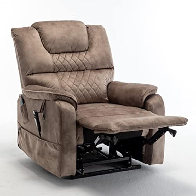 Electric Power Lift Infinite Position Velvet Relax Sofa Recliner Chair Sitting Room Furniture,with OKIN MotorLVL System3 Adjustable PositionsSide Pockets,for Elderly,Beige Brown