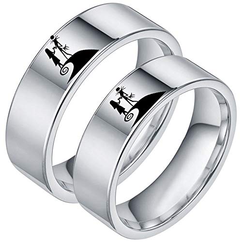 XAHH Jack and Sally Moonlit Confession Couple Ring,His & Hers Titanium Steel Nightmare Before Christmas Band Please Buy Two Rings for one Pair