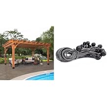 Backyard Discovery Beaumont 16 ft. x 12 ft. All Cedar Pergola Kit + Kotap 25 Pack 9 in. Black Ball Bungee Cord Tarp Tie-Down