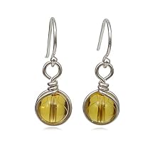 Sterling Silver Citrine Drop Earrings, Handmade Natural Gemstone Dangle Jewelry, November Birthstone