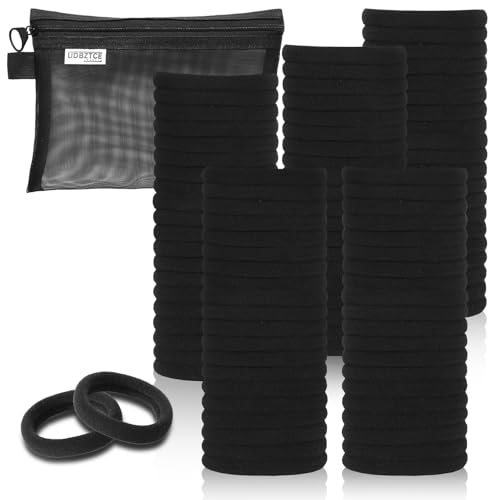 Black Hair Ties, 100 Pack Nylon Elastic Bands for Women, Seamless Damage-Free Ponytail Holders, Thick Hair Accessories. black