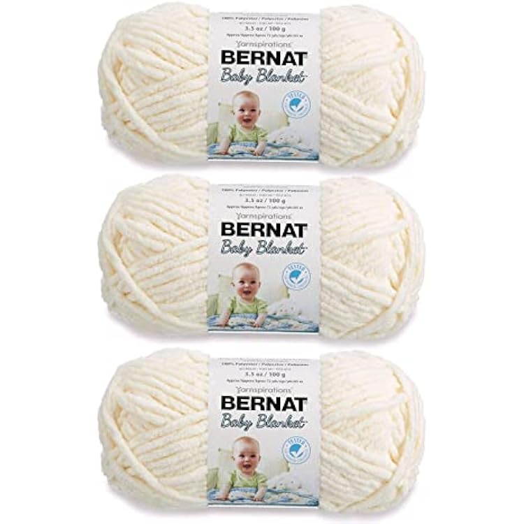 Bernat Baby Blanket Vanilla Yarn - 3 Pack of 100g3.5oz - Polyester - 6 Super Bulky - 72 Yards - Knitting, Crocheting, Crafts & Amigurumi, Chunky Chenille Yarn Packaging may vary