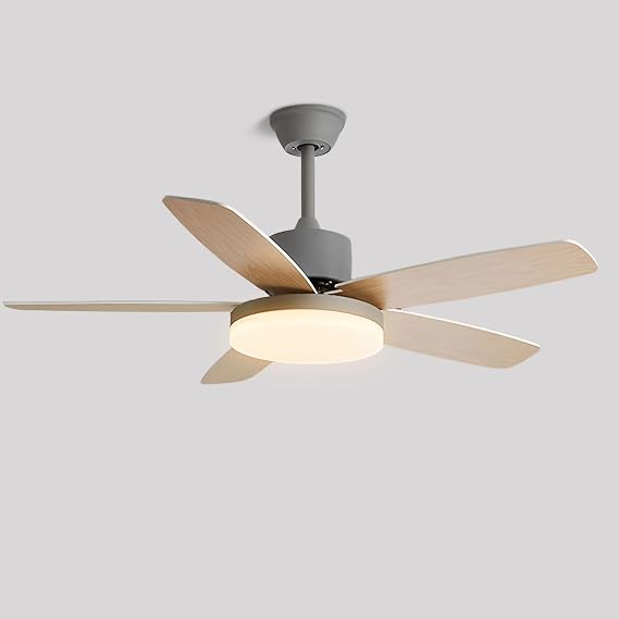Quiet Ceiling Fan Indoor Remote Ceiling Fans with Lights 36W LED Dimmable Ceiling Fan Light Fixtures for Bedroom Living Room Classroom Restaurant 6 Speeds, 5 Plywood Blades