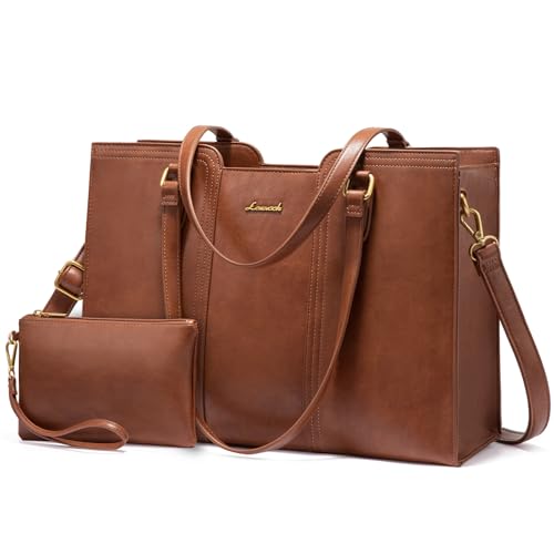 LOVEVOOK Laptop Bag for Women - Waterproof Work Bag for Women & Vintage Laptop Tote Purse with Wristlet
