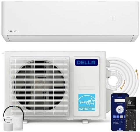 DELLA Hyper Heat Lower as -13F, 12,000 BTU WiFi Mini Split, Energy Star 230V 24 SEER2, Cools Up to 550 Sq. Ft, Work with Alexa, Inverter AC with 1 Ton Pre-Charged Heat Pump & 16.4ft Installation Kits