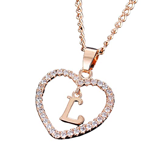 Jewelry Dainty Pendant Necklace - Shining Rhinestone Women Necklace Alloy 26 Letters Heart - L