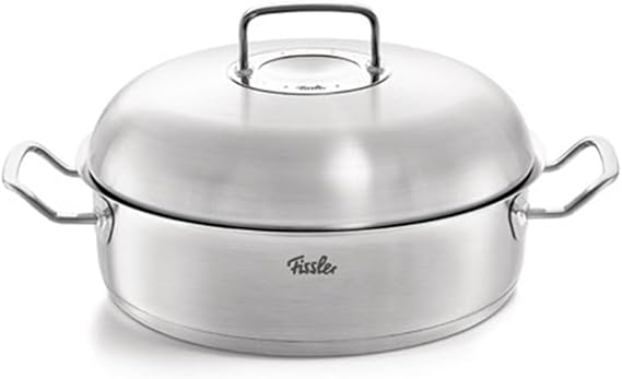 Fissler Original Profi Collection Stainless Steel Roasting Dish 4.8 L Diameter 28 cm Round Casserole Pot with Metal Lid Induction