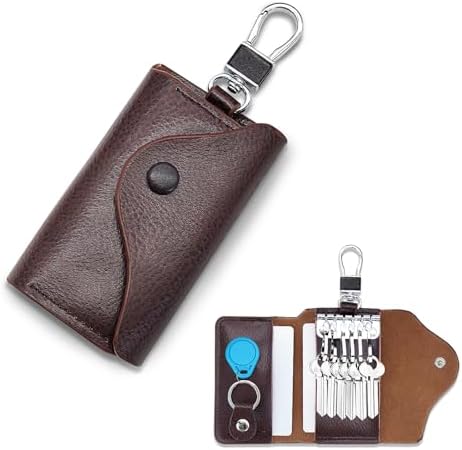 Key Holder Case, Large Capacity Leather Key Case Wallet Multi-Functional Key Bag with 6 Hooks and Snap
