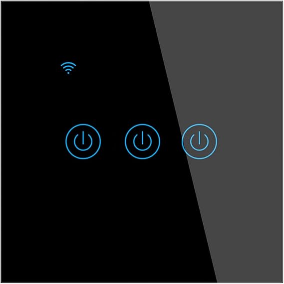 WiFi Smart Wall Light Switch, 86mm Tempered Glass Panel Light Switches with LED Backlight Support Family Sharing Remote Control Voice Control Timer Function (Black, 3 Gang)