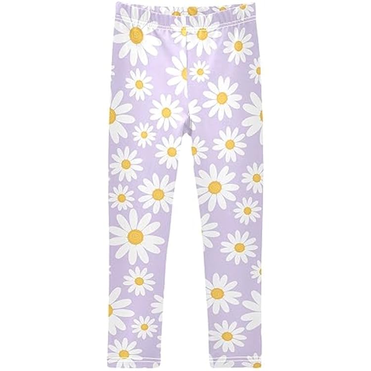 Gredecor Girls Leggings Daisy Flower on Purple Stretch Pants Trousers Kids Comfortable Bottoms 6T