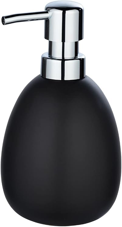 Wenko 24014100 Polaris Soap Dispenser, Capacity: 0.37 L, Ceramic, 9.5 x 8.5 x 16 cm, Matte Black