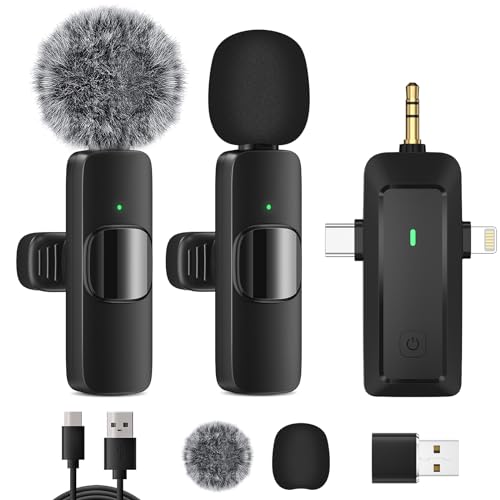 Wireless Lavalier Microphone for iPhone - Android PhoneCameraComputerLaptop, Professional Dual Lapel Mic with USB-C3.5mmUSB Plug for Video Recording, Vlog, YouTube, TikTok
