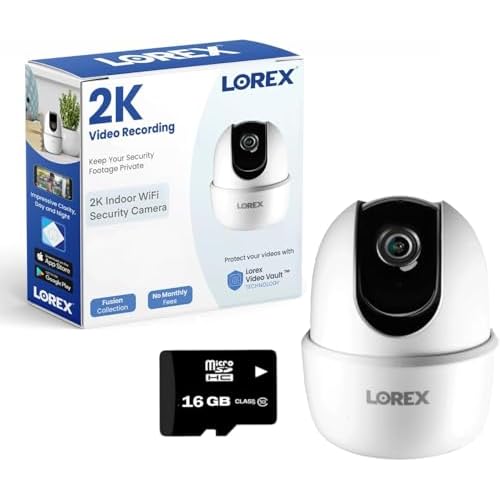 Lorex 4MP Pan & Tilt Indoor Smart Security Camera - Wireless 2K Wi-Fi Camera with Person Detection, Privacy Mode, 2-Way Talk, Smart Home Compatibility, 360 PanTilt View - Free 16GB Micro SD