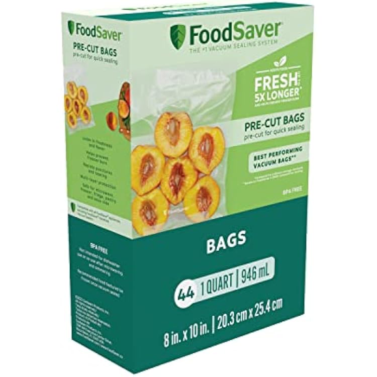 FoodSaver Precut Vacuum Sealer Bags for Airtight Food Storage and Sous Vide Cooking, BPA-Free, 1 Quart, 44 Count