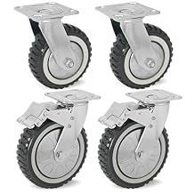 6 Inch Heavy Duty Caster Wheels Set of 4, (2 Brake) Large Polyurethane Casters 2000 LBS Outdoor Industrial Wheels with Knobby Tread for Dolly, Workbench, Trolley, Industrial and Chicken Coop