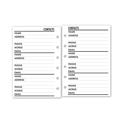 Pocket Contacts Address Book Planner Insert Refill, 3.2 x 4.7 inches, Fits Filofax, LV PM, Kikki K, Moterm and Other Ring Binders, Choose Quantity