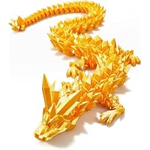 3D Dragon, Ariculated Crystal Dragon,3D Printed Dragon, Flexible Fidget Toy for Festival, Home Decoration, Executive Desk Decorations (Gold)