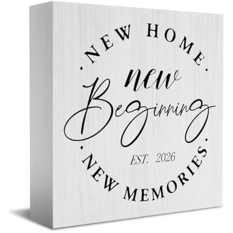 Rustic 2026 New Home Housewarming Gifts Ideas for Women Men Friend Home Desk Shelf Decor - 5.1 x 5.1 Inches New Memories Shelf Table Decor Desk Accessories - White