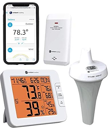 Ambient Weather WS-8482-3107 7-Channel WiFi Remote Monitoring Weather Station with Indoor/Outdoor Temperature & Humidity, Floating Pool, Spa & Pond Thermometer