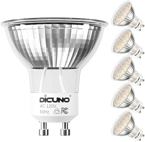 DiCUNO GU10 LED Bulb Dimmable, Warm White 2700K, 60W Equivalent, High Brightness 700LM, MR16 GU10 LED Bulb for Track Lighting, 120V 6W Light with 120 Beam for Kitchen, Range Hood, Pack of 6