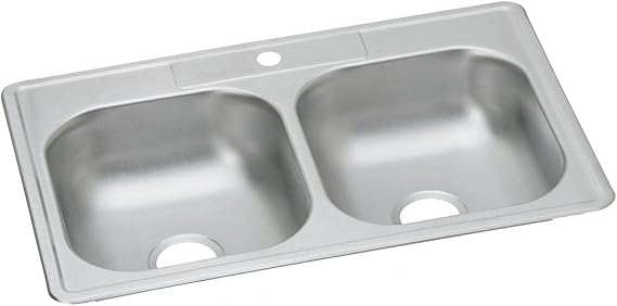 Dayton D233221 Equal Double Bowl Top Mount Stainless Steel Sink, 33 x 22 x 6.5